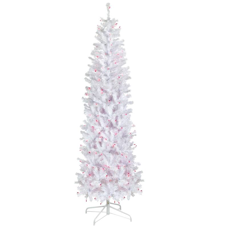 6.5' Woodbury White Pine Pencil Artificial Christmas Tree, Pink Lights - 6.5 Foot
