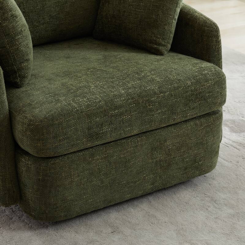 Chenille Upholstered Swivel Accent Chair, Cozy Club Chair with 2 Thorw Pillows, Oversized Lounge Armchair with Metal Base
