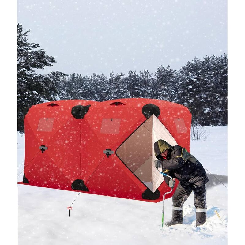 Portable Insulated Ice Fishing Tent Shelter 6-8 Person - N/A - Red