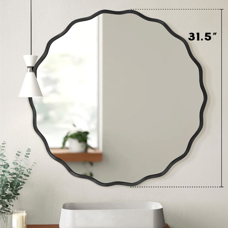 Decorative Aluminum Alloy Framed Wavy Round Wall Mirror Bathroom Vanity Mirror
