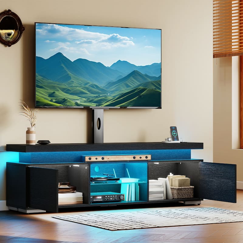 Moasis Modern TV Stand and LED Light Entertainment Center with Mount & Power Outlet