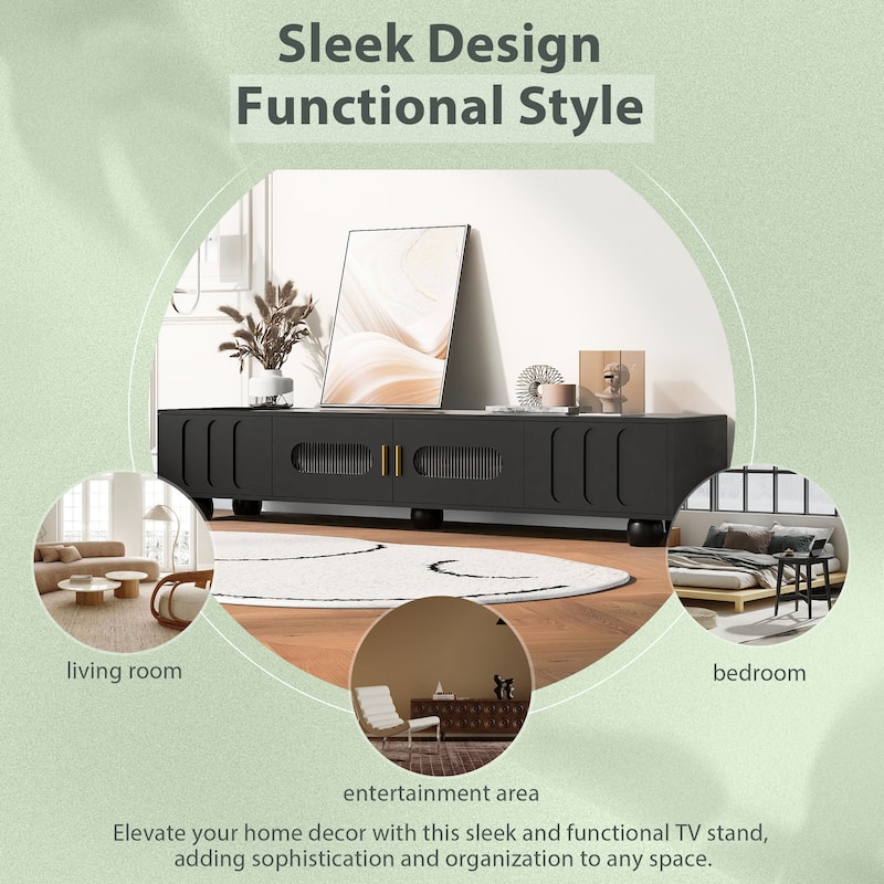 70.9" TV Stand with Glass Door, 2 Drawers and Cabinets for TVs Up to 80"