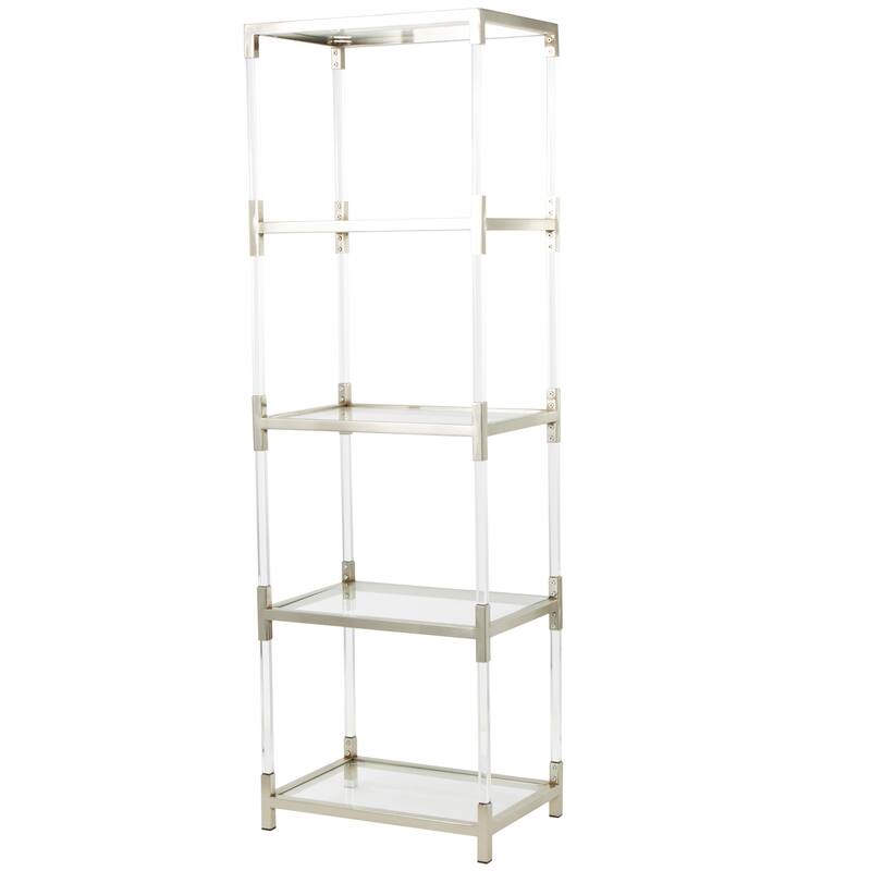 Metal Minimalistic 5 Tier Shelving Unit with Clear Glass Shelves and Acrylic Legs - Gold or Clear - Roche River Decor - Clear