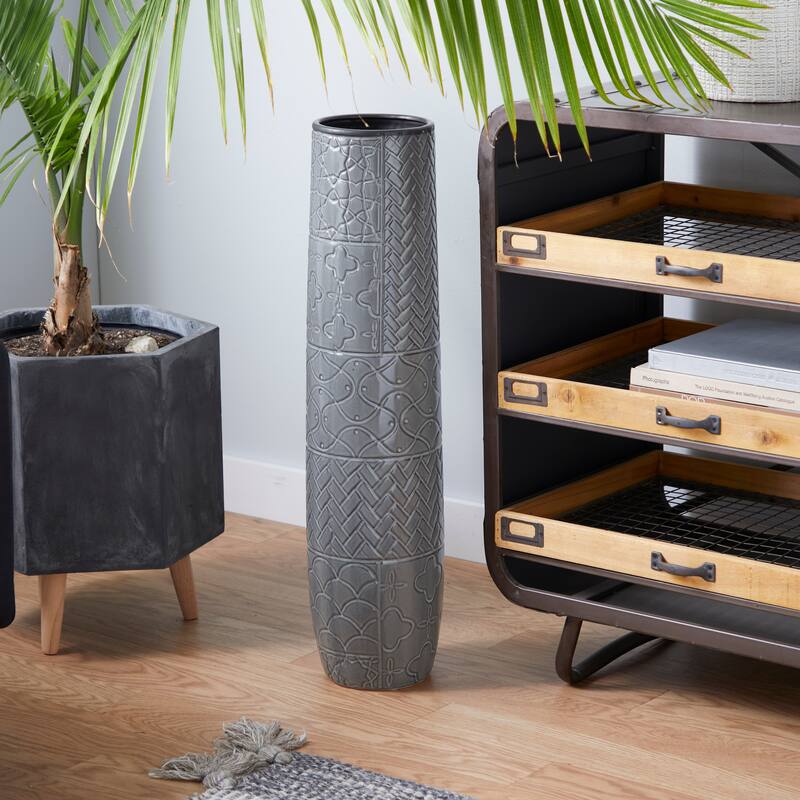 Gray Ceramic Vase with Varying Patterns