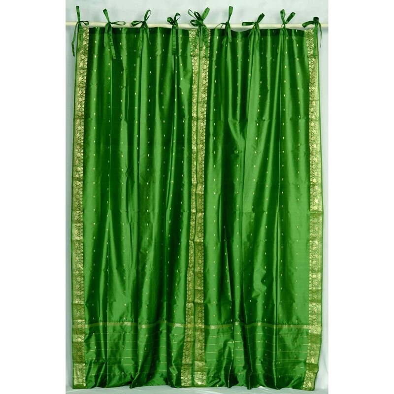 Forest Green Tie Top Sheer Sari Curtain / Drape / Panel - Pair - 43" W X 63" L (Unlined) - 63 Inches