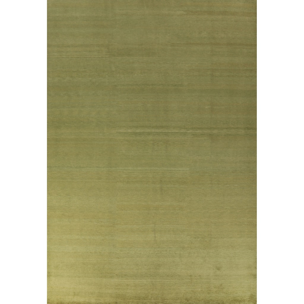 Hand Knotted Oriental 100% Wool Carpet Modern Solid Green Gabbeh Area Rug - 14' 1'' X 10' 5''