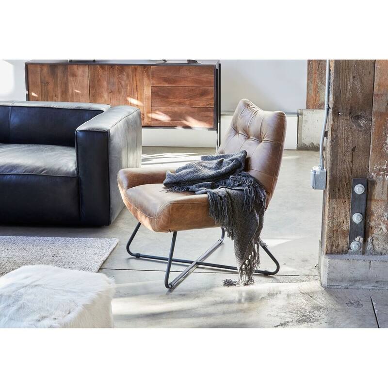 Aurelle Home Handcrafted Leather Lounge Accent Chair