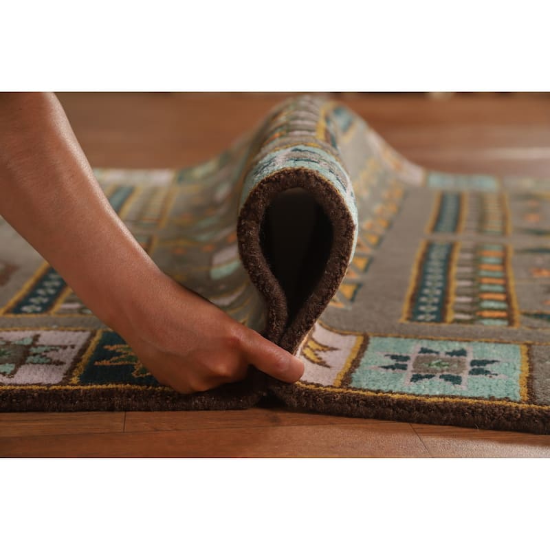 Hand Knotted Oriental 100% Wool Carpet Traditional Tribal Brown Heriz (serapi) Runner Rug - 9' 11'' X 4' 0''
