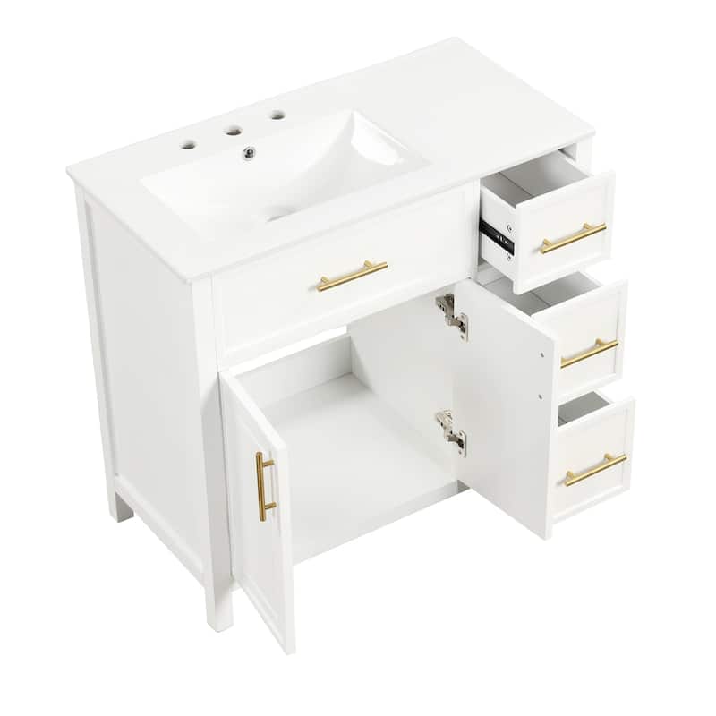 36 inch Freestanding Bathroom Vanity Set in Off White with Integrated Ceramic Sink