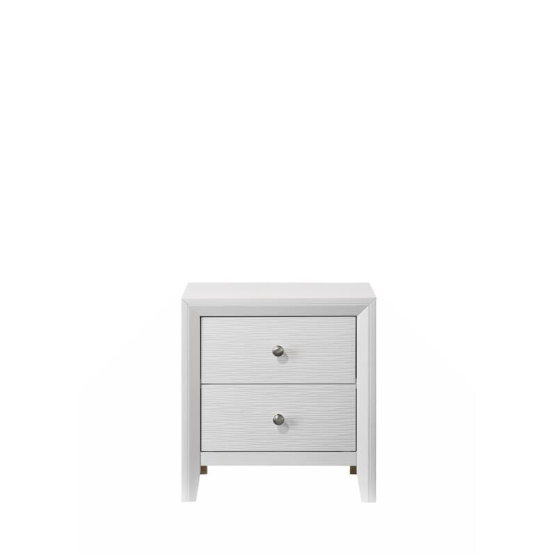 Contemporary Modern Look 2-Drawer Nightstand End Table White Finish Two Storage Drawers Round Knobs