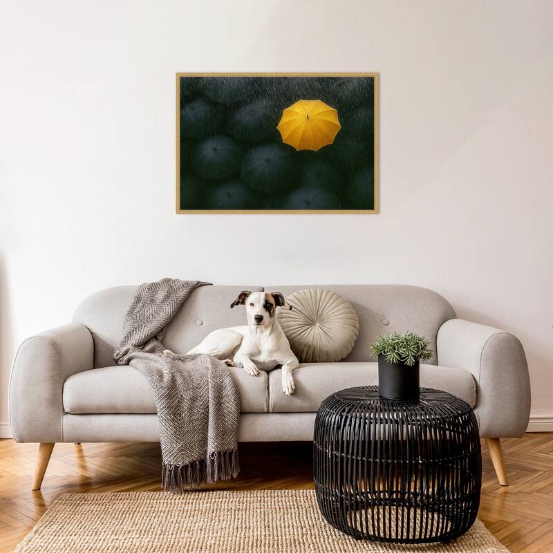 The Yellow Umbrella by Paulo Medeiros Framed Canvas Wall Art Print