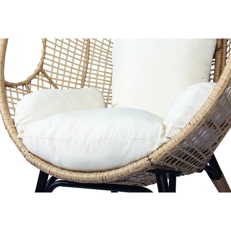 Egg Chair Basket Chair Grid Wicker Lounge Chair with Cushion and Arm