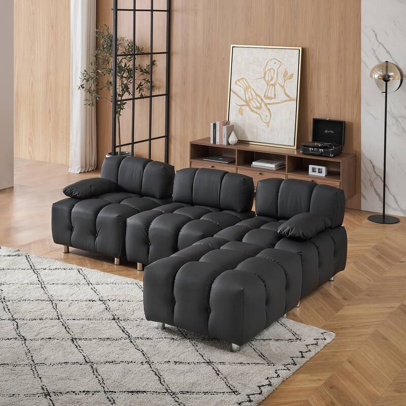 90.60" Tech Fabric L-Shaped Three-Seater Cushioned Sofa (New)