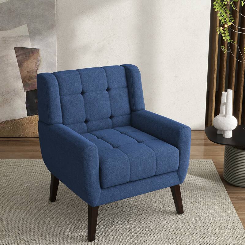 Modern Tufted Wingback Accent Chair Linen/Faux Leather/Velvet Armchair