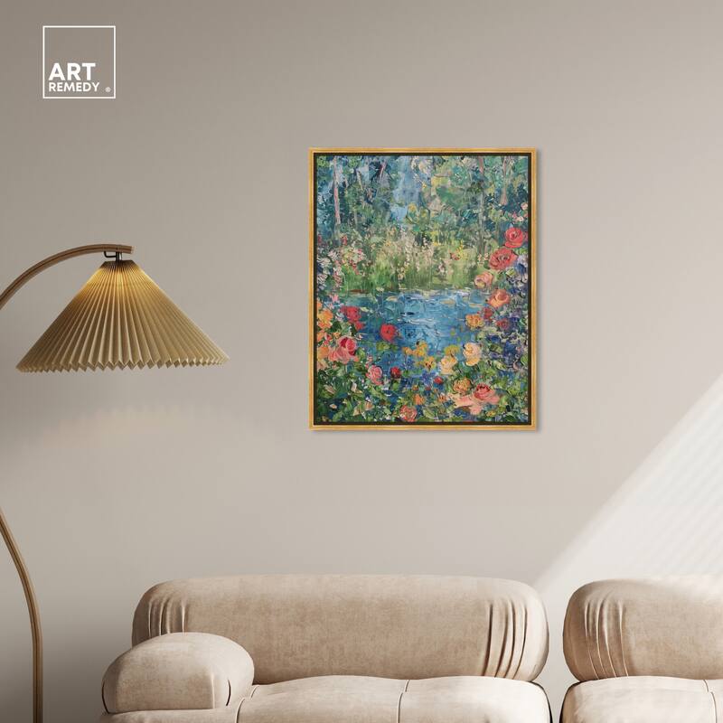 Art Remedy Serene Escape Framed Impressionism 1 Piece Canvas Wall Art /Monet And Van Gogh Inspired Art
