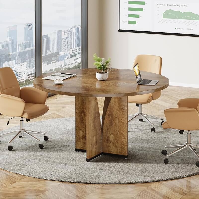 39" Round Conference Table for 4 Modern Wooden Meeting Table with Sturdy Base for Office/Training/Negotiation/Conference Room
