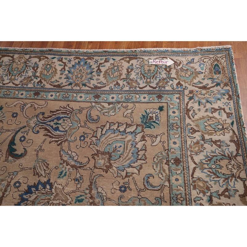 Distressed Tabriz Vintage Persian Rug Handmade Oriental Wool Carpet - 9'6" x 12'7"