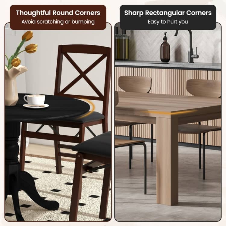 Wooden Dining Table with Round Tabletop and Curved Trestle Legs - 39.37" x 39.37" x 28.74"
