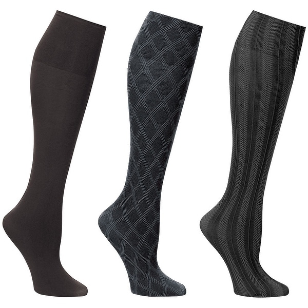 Women's Wide Calf Solid and Patterned Trouser Socks Set of 3