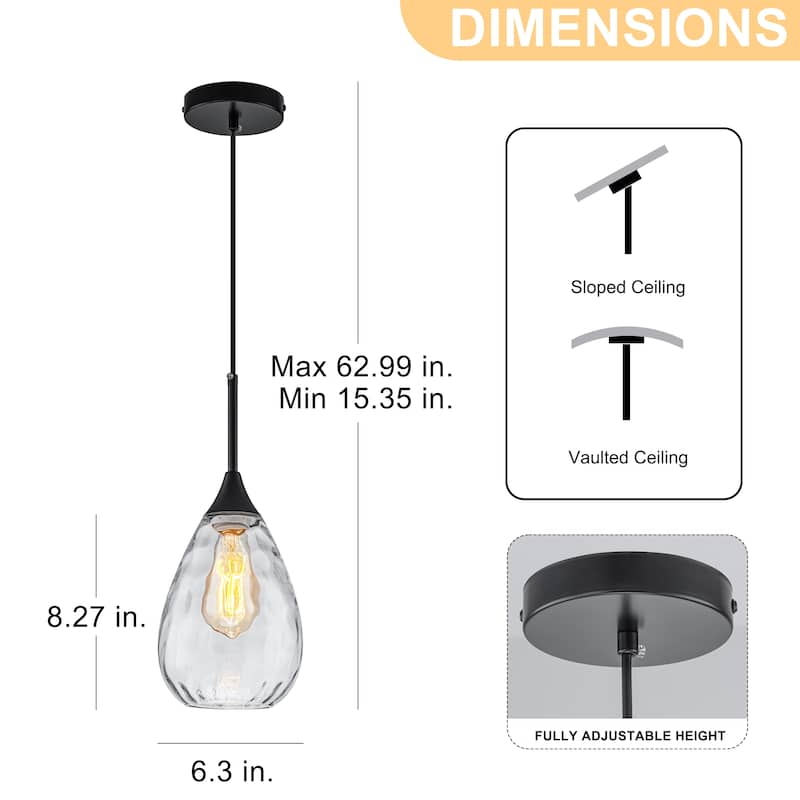 Starsky Modern Hammered Glass Tear-Drop Shade Pendant Light with Adjustable Height