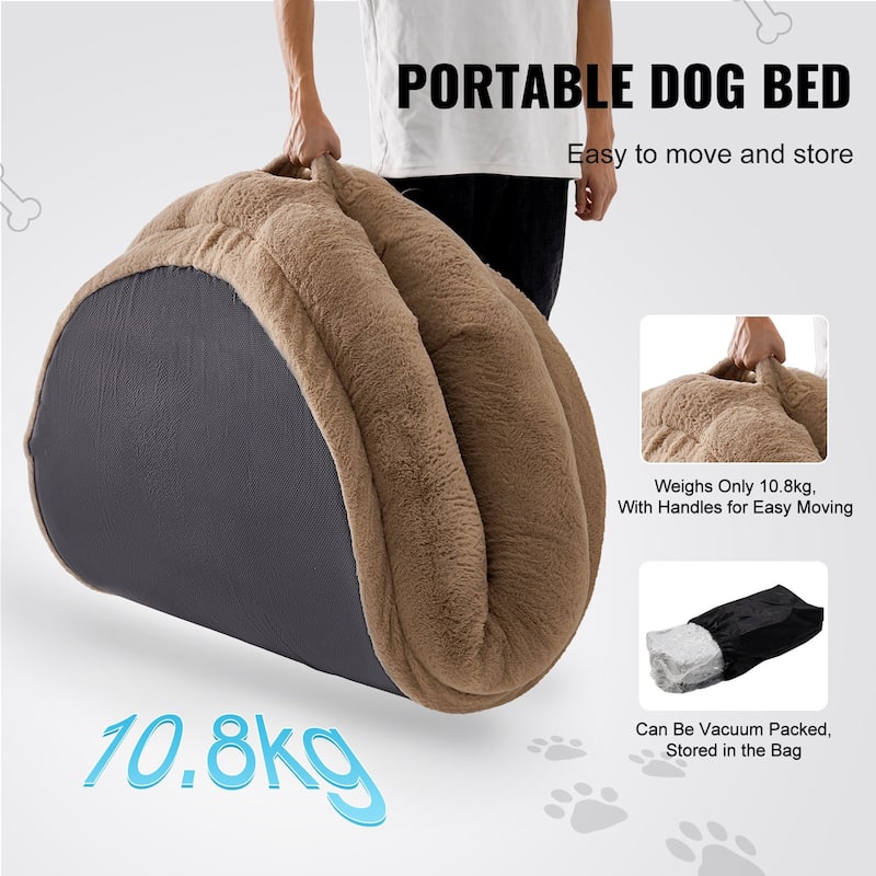 Brown Oval Shape Large Human Size Machine Washable Dog Bed with Zippered Cover Suitable for Any Room - 71.9 x 48 x 10 in