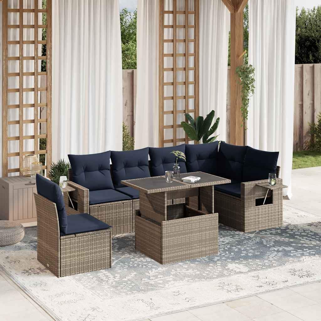 vidaXL Patio Sofa Set with Cushions Table and Couches 6/9 Piece Poly Rattan - 24.4 x 24.4 x 27.2