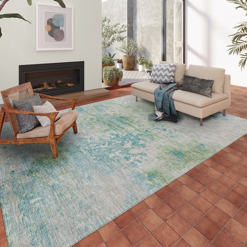 Indoor/ Outdoor Accord Modern Abstract Polyester Washable Rug New