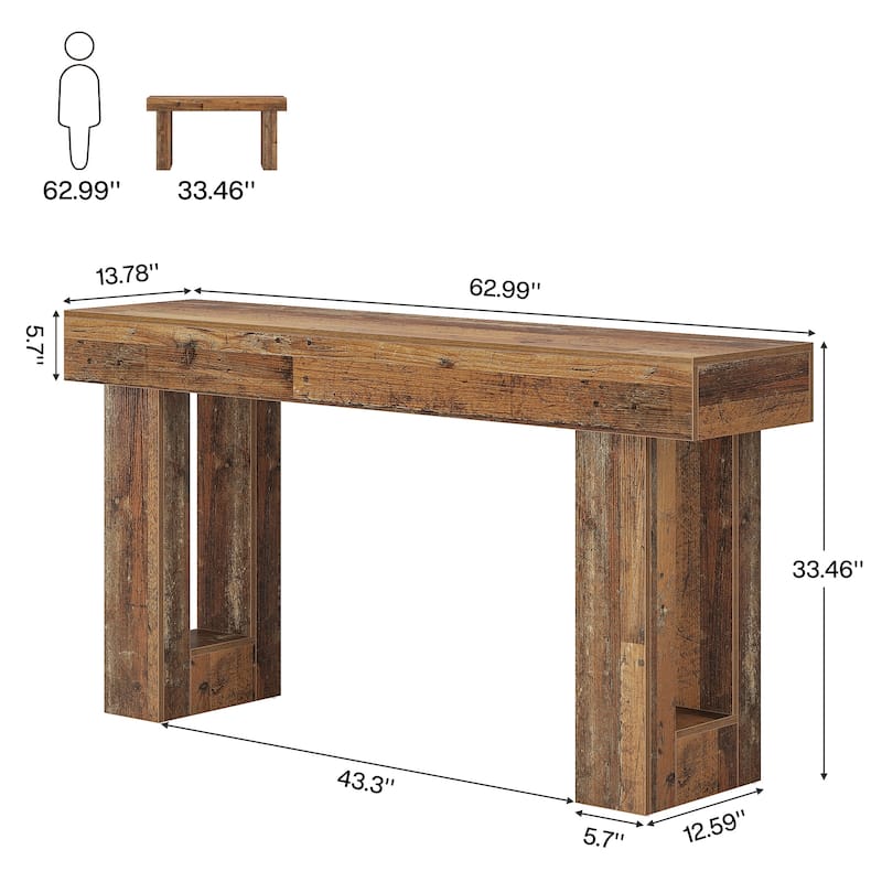 63-Inch Farmhouse Wooden Sofa Console Entryway Table for Living Room