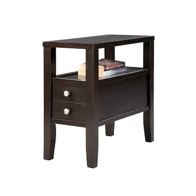 24" Tall Wooden Side Table / End Table, 2 drawers, Traditional Design, Espresso