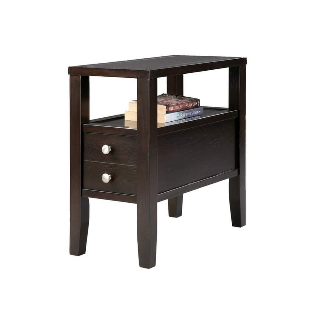 24" Tall Wooden Side Table / End Table, 2 drawers, Traditional Design, Espresso