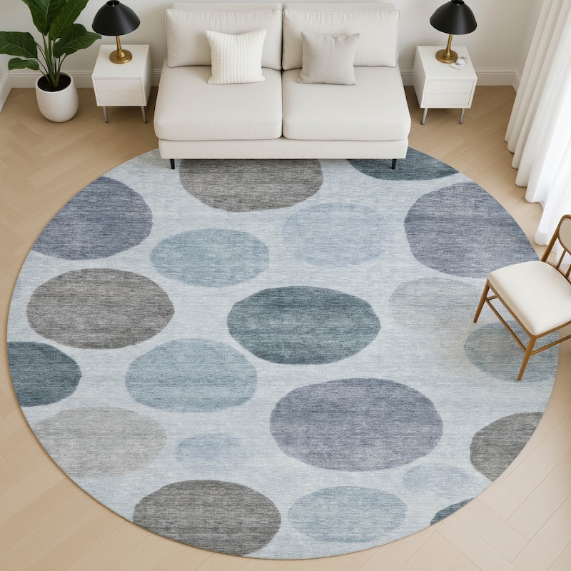 Premium Washable Super Soft Modern Bubbles Mayfield Rug - Blue - 8' x 8'