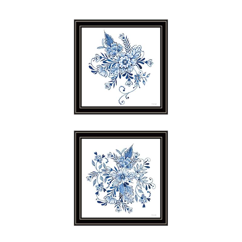 Trendy Decor 4U "Delph Designs of Blue and White Florals" Printed Framed Wall Art by Cindy Jacobs - Multi - 14 x 14
