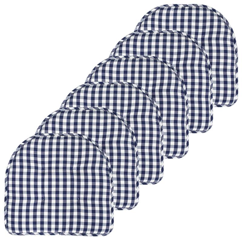 Checkered Memory Foam U-Shape Non-Slip Chair Cushion Sets - Navy White - Set of 6