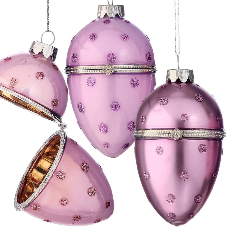 4"Glass Faberge Polka Dot Egg Ornament Box of 3