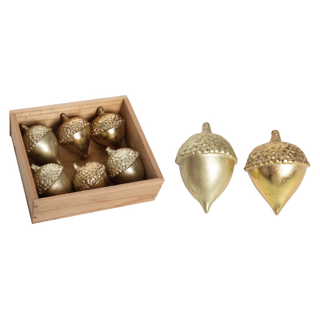 Transpac Resin 5.75 in. Gold Harvest Resin Golden Acorn with Display Set of 6