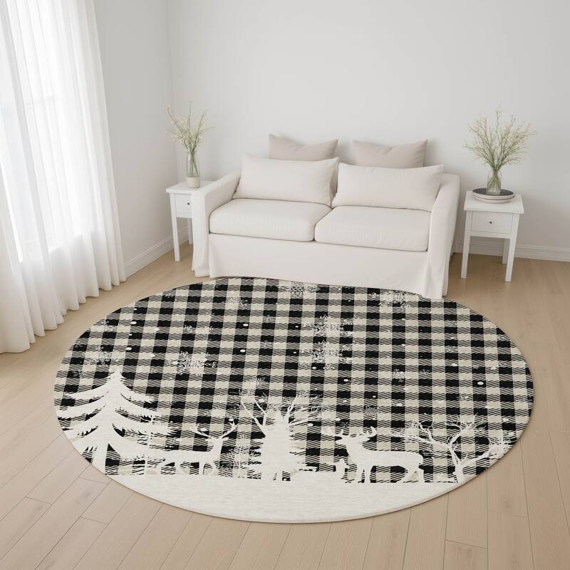 Premium Washable Super Soft Winter Reindeer Tree Mayfield Rug - Taupe - 8' x 8'