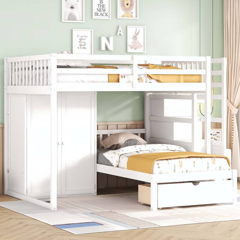 Full Over Twin Bunk Bed with Wardrobe and Drawers