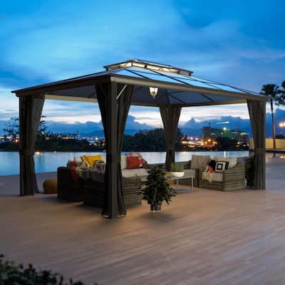 VEIKOUS 12' x 16' Outdoor Patio PC Gazebo, Aluminum Double Hardtop Gazebo Pergola