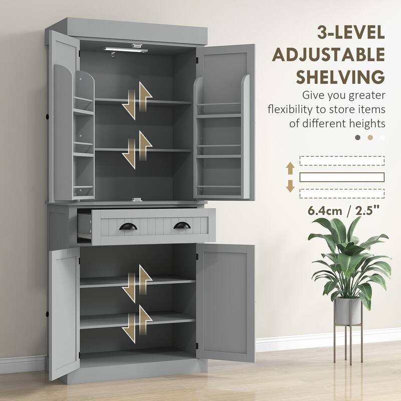 HOMCOM 71" Kitchen Pantry Cabinet with Motion Sensor Light, Tall Storage Cabinet with 6 Door Shelves
