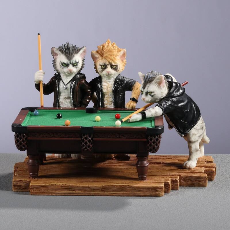 7.09 inches Width Polyresin Edgy Cats Playing Pool Multicolor Finish Figurine
