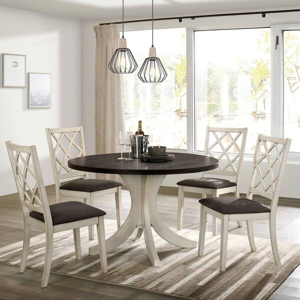 slide 1 of 7, Furniture of America Joyfair White Solid Wood 5-piece Dining Table Set