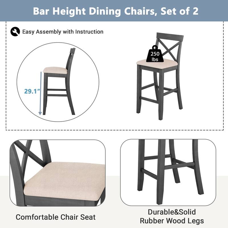 48" Rectangular Wood Bar Height Dining Set with 2 Chairs