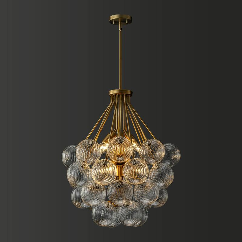 12-Light Mid-Century Modern Gold Sputnik Textured Glass Globe Bubble Chandelier for Dining Room - 25.5 in. W x 27.5 in. H