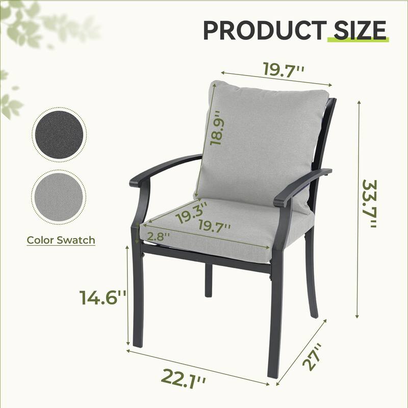 IvyGlow 4-Piece Metal Patio Dining Chairs with Gray Cushions
