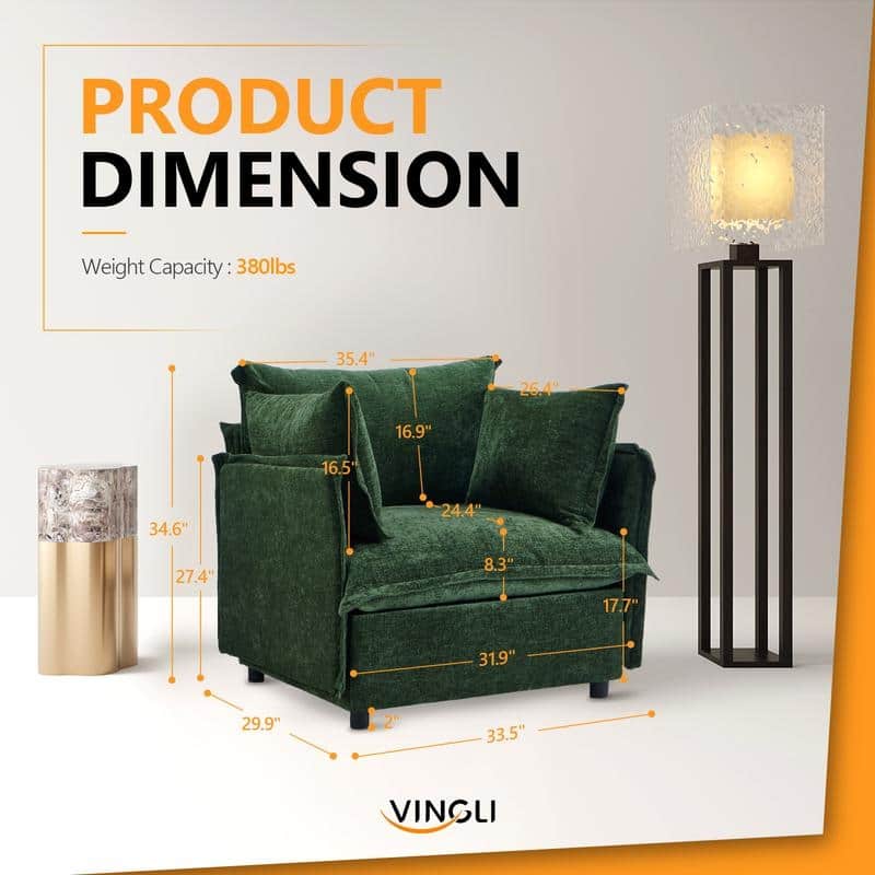 Chenille Upholstered Skirted Arm Chair Accent Chair With Thin Arms For Living Room