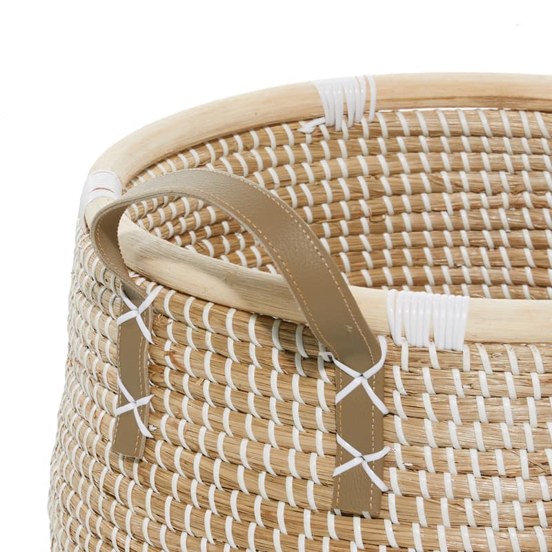 Banana Leaf Handmade Storage Basket with Handles - Set of 2 Brown - Roche River Decor - 18"W x 17"L x 13"H