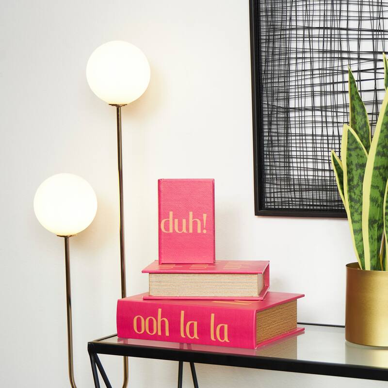 Red Wooden "Ooh La La" Faux Storage Book Decorative Box with Gold Lettering (Set of 3) - Red