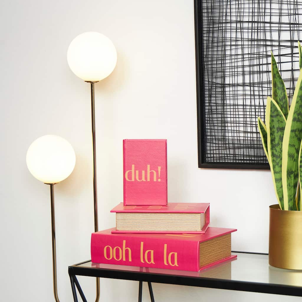 Red Wooden "Ooh La La" Faux Storage Book Decorative Box with Gold Lettering (Set of 3)