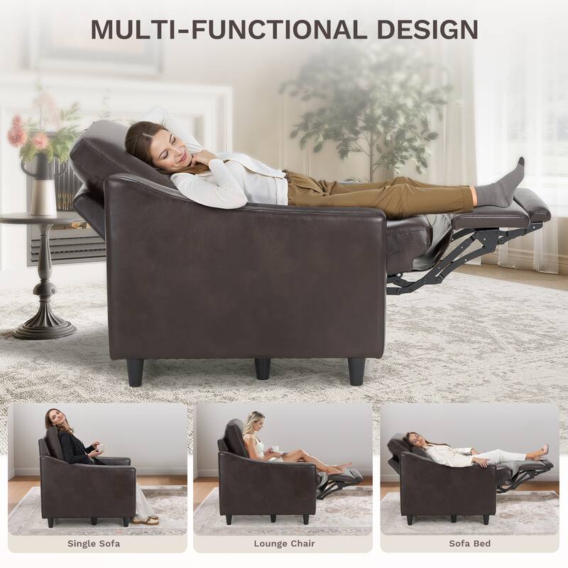 Electric Pushback Recliner with Leather Upholstery & Charging Port - Adjustable Recline for Living Room​