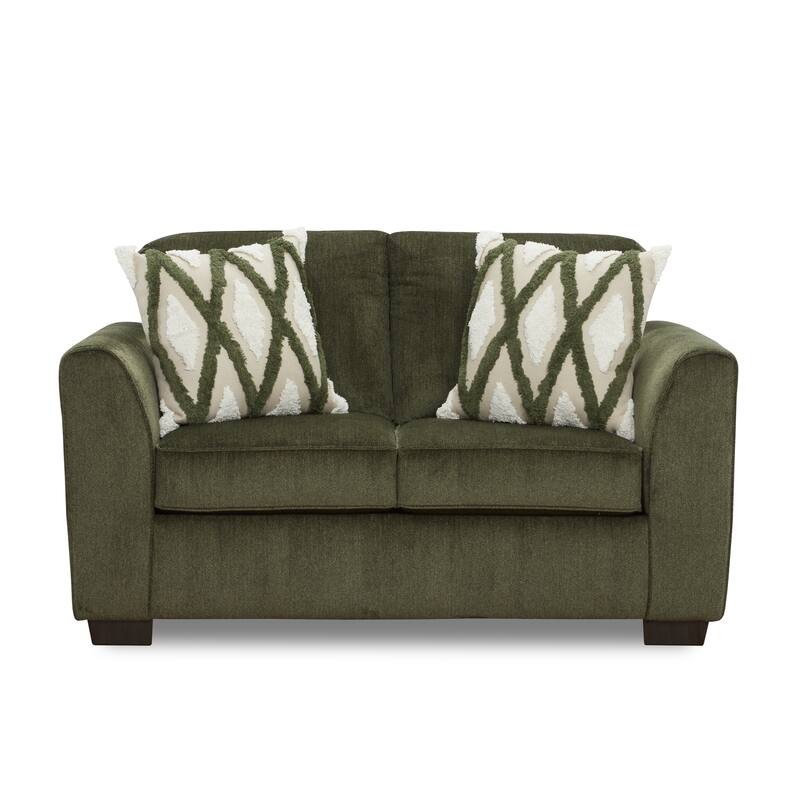 Roundhill Furniture Marvella Living Room Loveseat with Mosswood Chenille Upholstery and Textured Accent Pillows - N/A